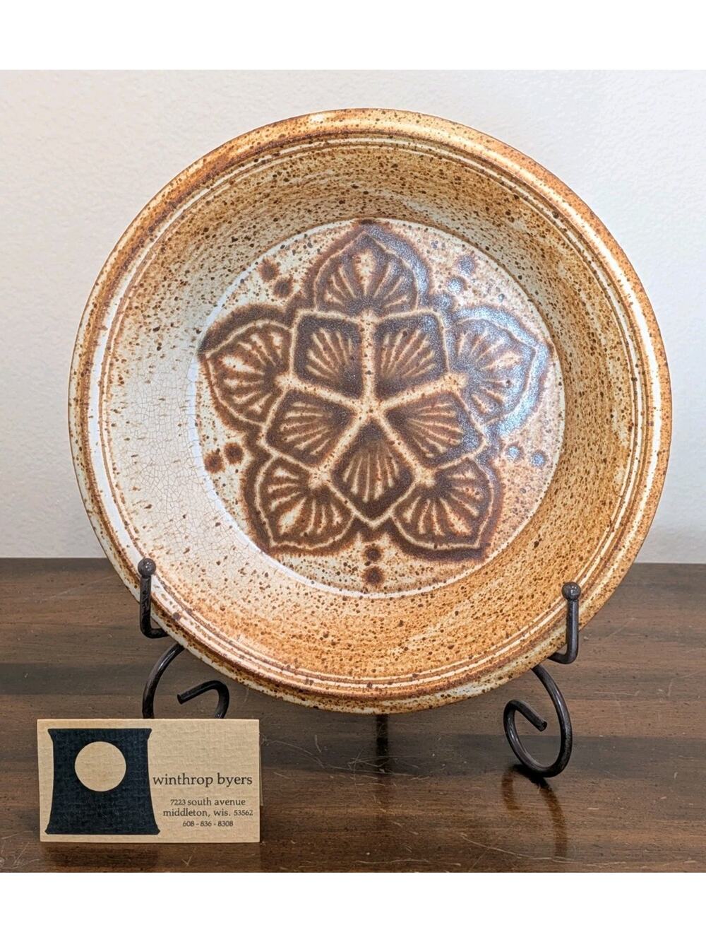 Winthrop Byers Art Pottery Stoneware Pie Plate 10 Inch Diameter Hand Made Signed